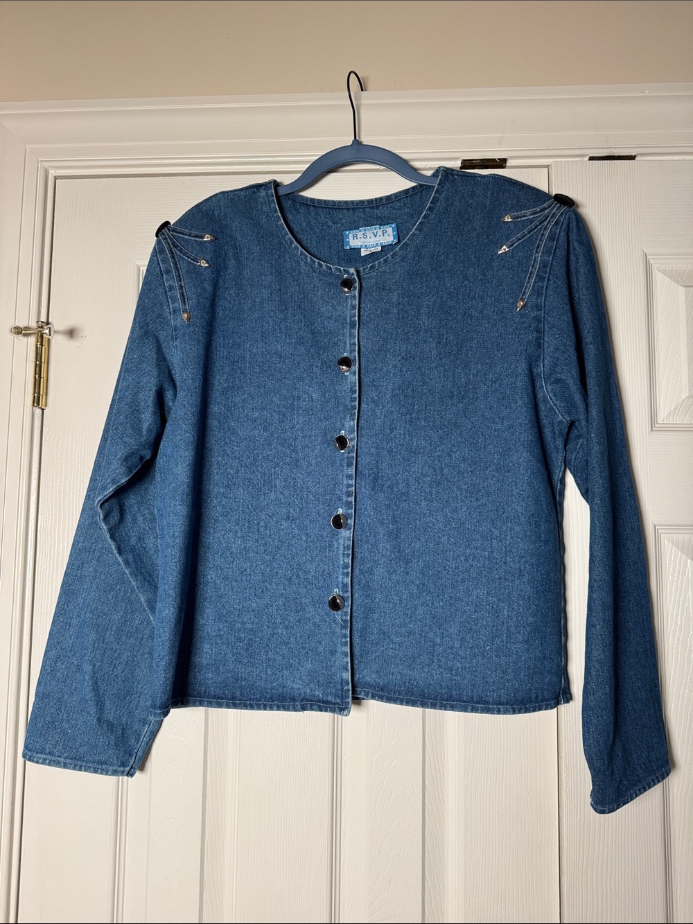 Vintage R.S.V.P. USA Denim Jacket Military Boxy Structured Shoulder Pads L